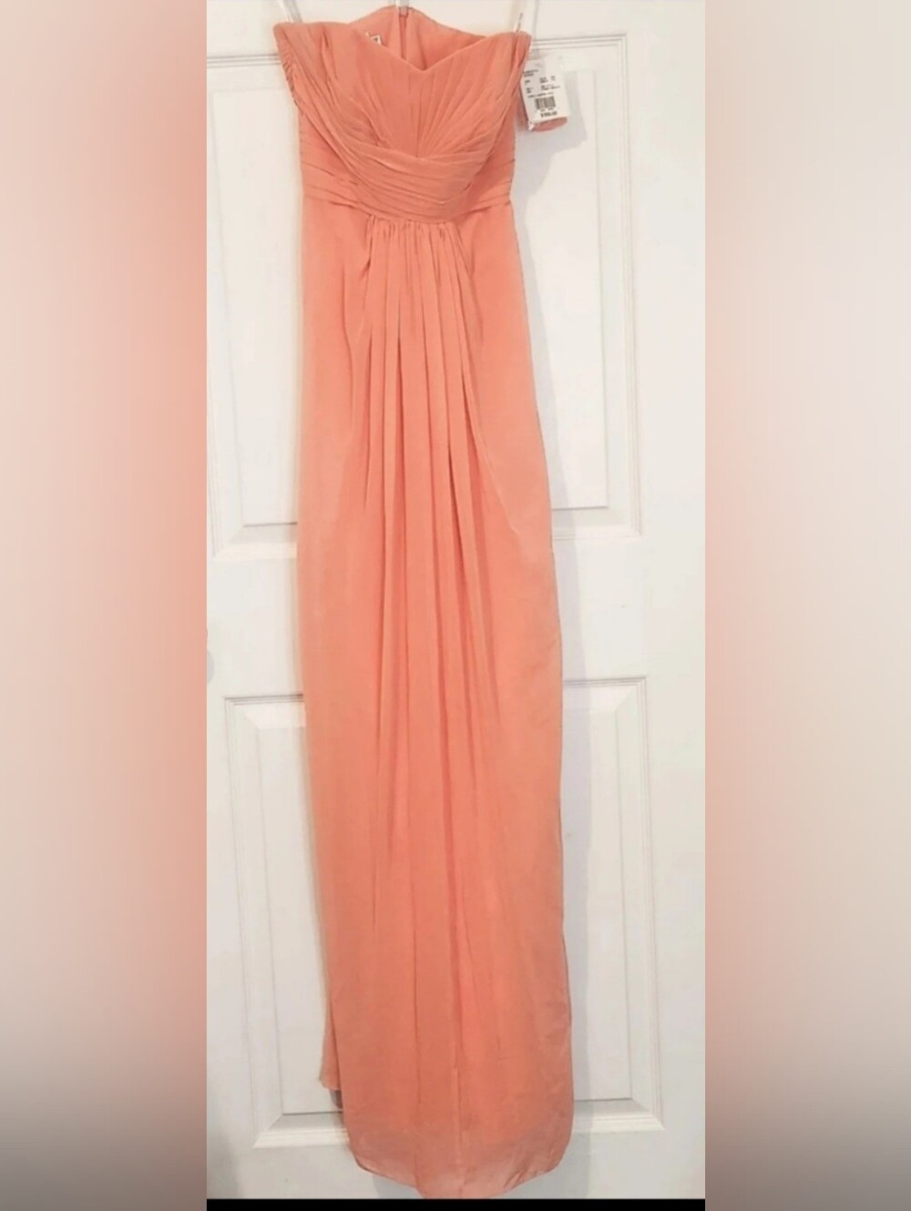 Formal Dress Sz 4 Coral Peachy Pink Chiffon Strapless Pleated Long Davids Bridal